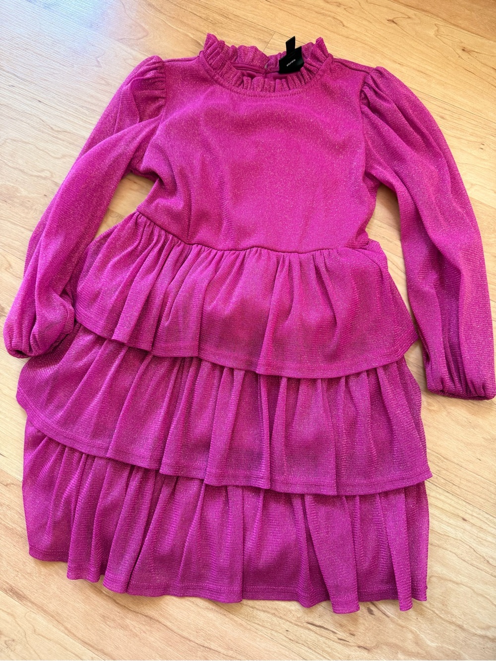 Girls' Sparkle Tiered Long-Sleeve Dress - Fuchsia Pink